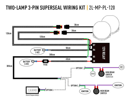 Two-Lamp Wiring Kit - Mid Power (3-Pin, Superseal, 12V)