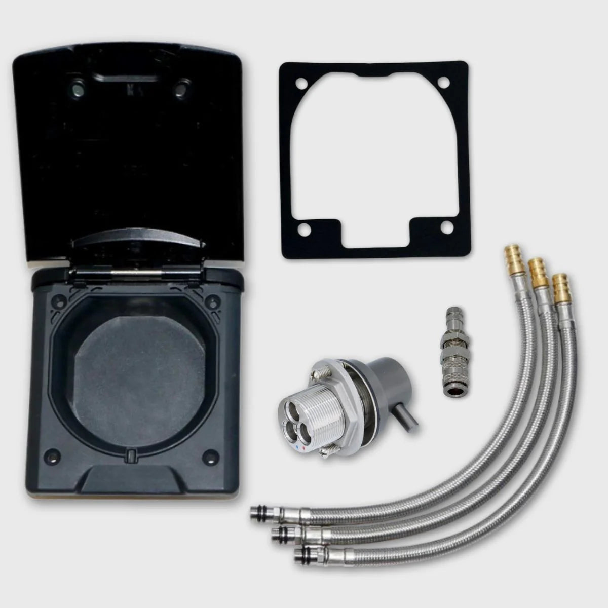 Outdoor shower set with hot water, including mounting box, black 'Dark Edition'