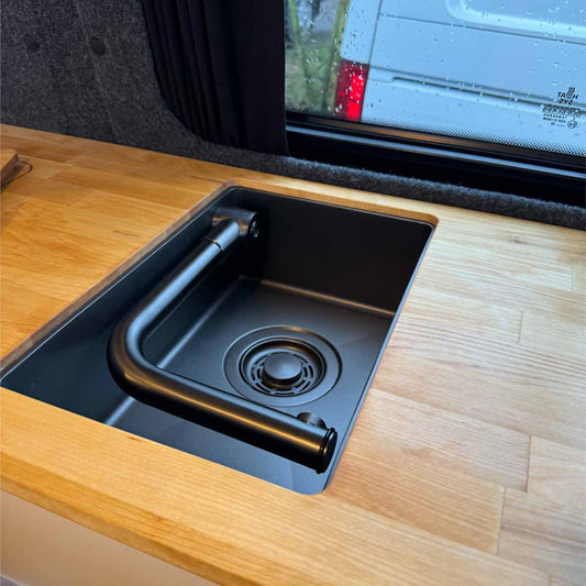 Retractable Cold Water Mixer Tap 'Dark Edition' with integrated switch